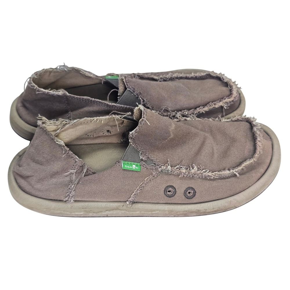 Sanuk Vagabond Mens Brown Canvas Sidewalk Surfer Slip On Shoes SMF1001 Size 9